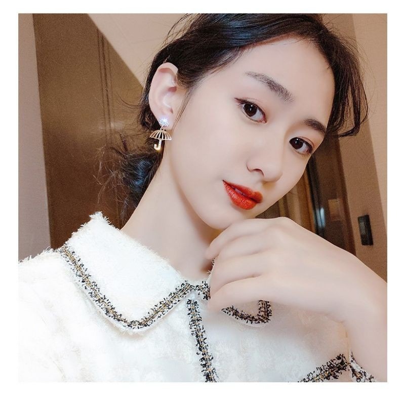 💖台灣現貨🌿日韓流行時尚 S925 銀針 唯美水鑽 推薦款 雲朵下雨 雨傘設計款耳飾 耳環 耳針-細節圖7