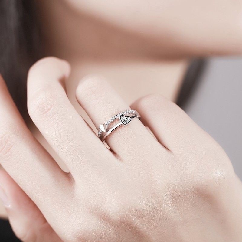 💍台灣現貨🌿韓版心心相印戒指 簡約風格桃心雙開口可調節女戒指 情人節當禮物閨蜜禮物【O17】-細節圖2