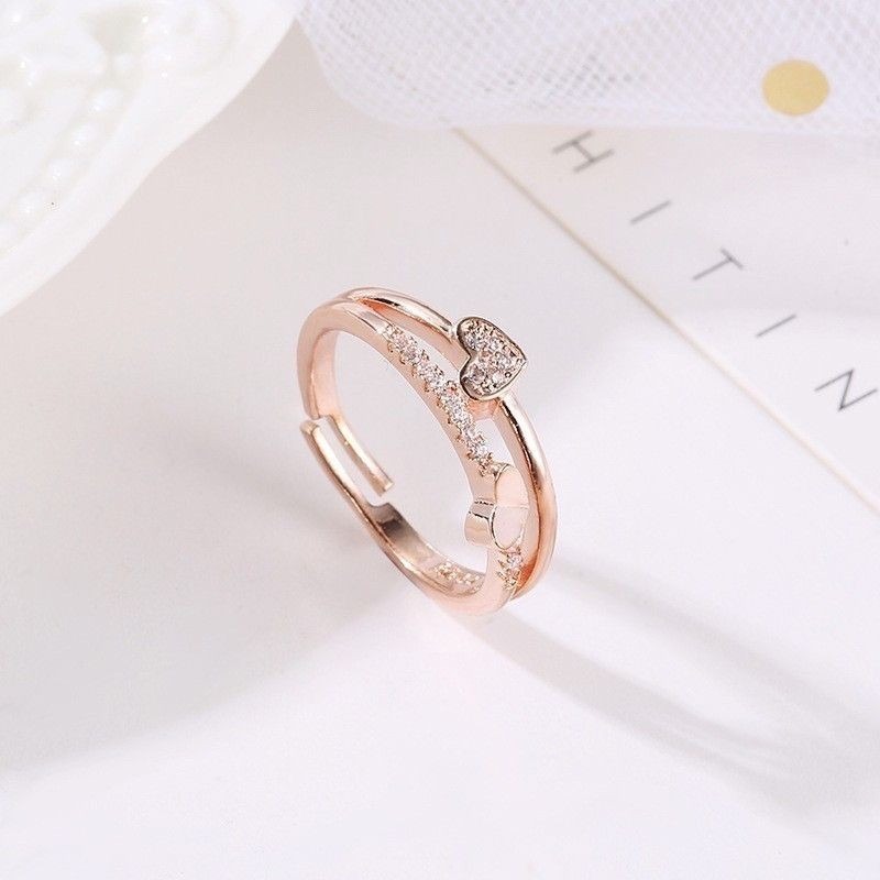 💍台灣現貨🌿韓版心心相印戒指 簡約風格桃心雙開口可調節女戒指 情人節當禮物閨蜜禮物【O17】-細節圖3