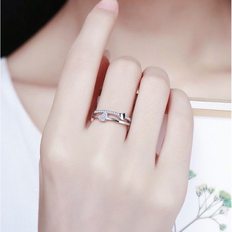 💍台灣現貨🌿韓版心心相印戒指 簡約風格桃心雙開口可調節女戒指 情人節當禮物閨蜜禮物【O17】-細節圖7