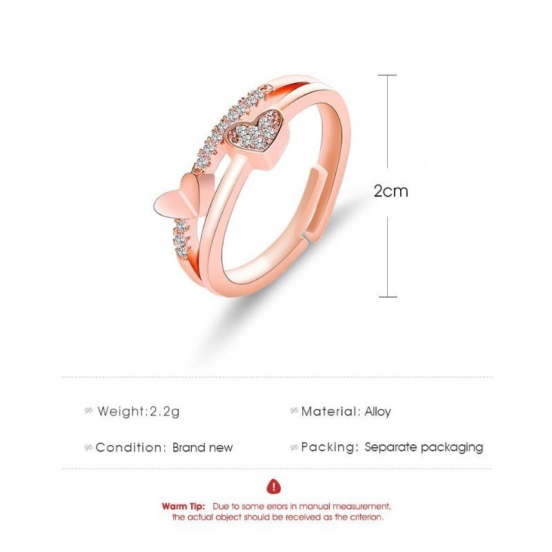 💍台灣現貨🌿韓版心心相印戒指 簡約風格桃心雙開口可調節女戒指 情人節當禮物閨蜜禮物【O17】-細節圖8