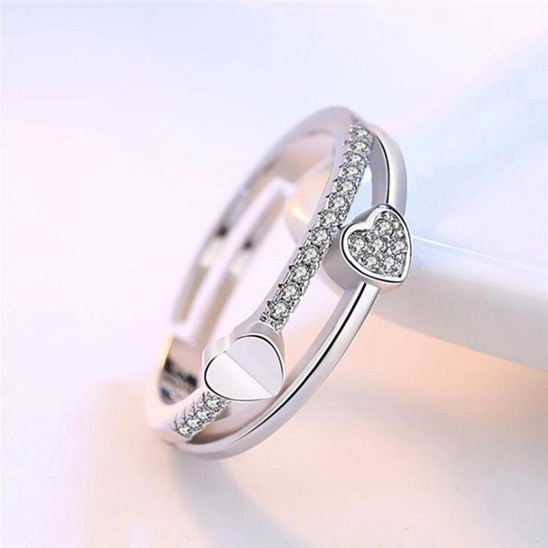 💍台灣現貨🌿韓版心心相印戒指 簡約風格桃心雙開口可調節女戒指 情人節當禮物閨蜜禮物【O17】-細節圖9