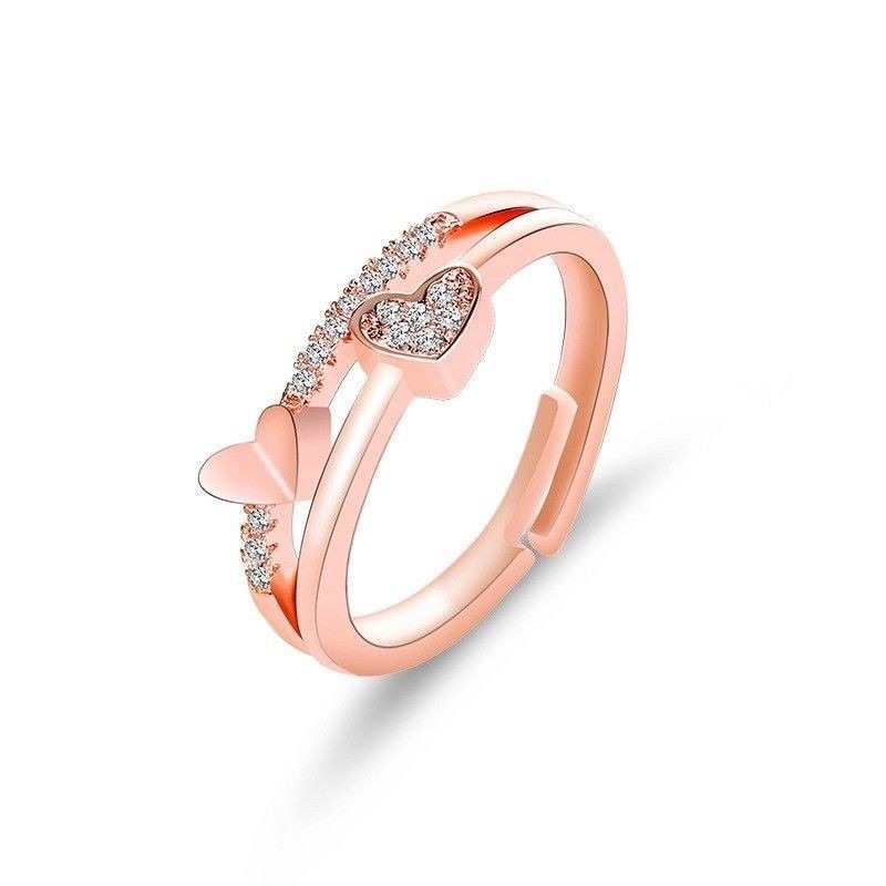 💍台灣現貨🌿韓版心心相印戒指 簡約風格桃心雙開口可調節女戒指 情人節當禮物閨蜜禮物【O17】-規格圖9