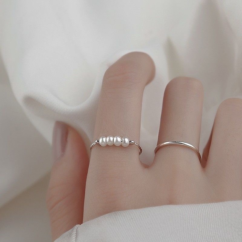 💍台灣現貨🌿日式簡約珍珠開口戒指 時尚INS韓版網紅指環 優雅氣質細戒指 潮流疊戴 食指戒【O28】-細節圖2