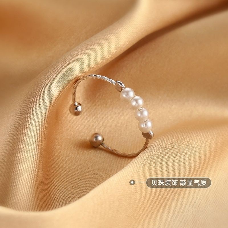 💍台灣現貨🌿日式簡約珍珠開口戒指 時尚INS韓版網紅指環 優雅氣質細戒指 潮流疊戴 食指戒【O28】-細節圖4