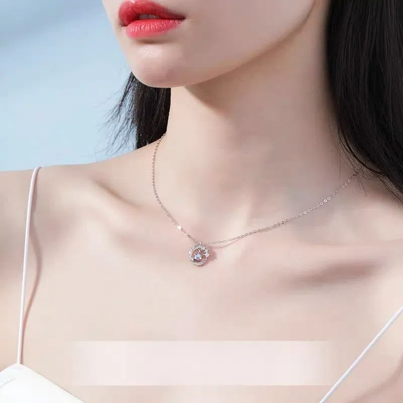 👗台灣現貨🌿清藍月光羽毛項鍊 鎖骨鏈 頸鍊 ins氣質百搭日常通勤項鍊【Q86】-細節圖4