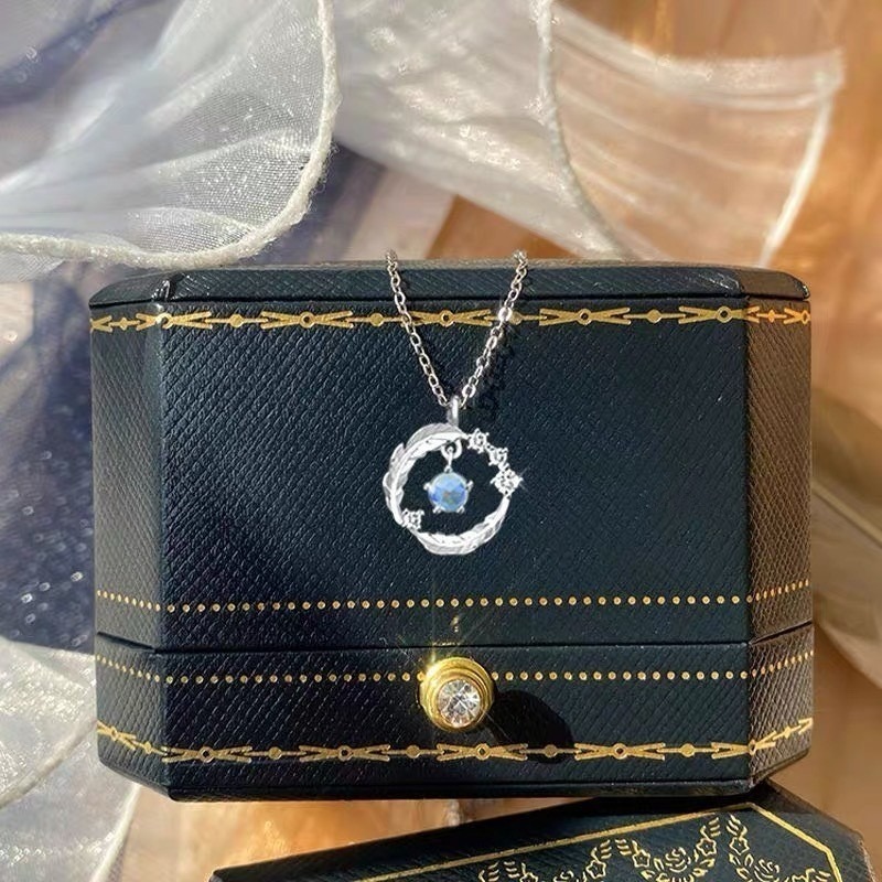 👗台灣現貨🌿清藍月光羽毛項鍊 鎖骨鏈 頸鍊 ins氣質百搭日常通勤項鍊【Q86】-細節圖5