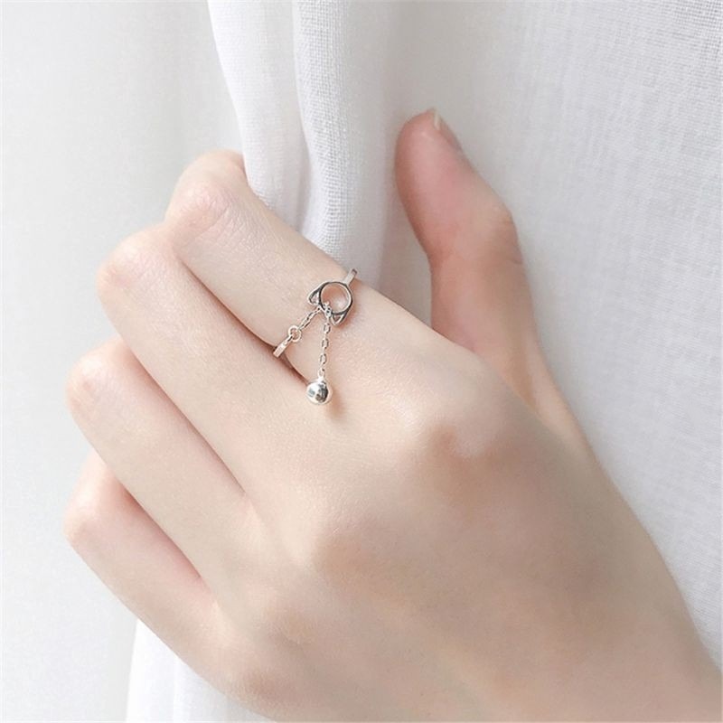💍台灣現貨💍日韓 INS清新簍空貓咪鈴鐺開口戒指 可愛貓咪 鈴鐺 流蘇 戒指-細節圖6