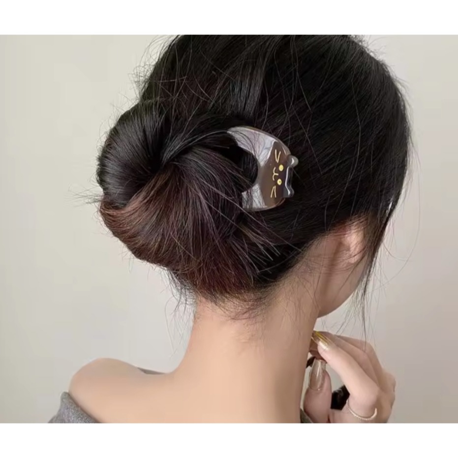 ✨台灣現貨🌿氣質丸子頭U型髮簪 新中式丸子頭插梳 可愛貓咪後腦勺簪子髮釵 頭飾【L38】-細節圖5