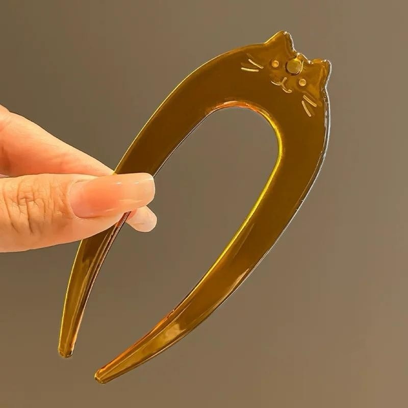 ✨台灣現貨🌿氣質丸子頭U型髮簪 新中式丸子頭插梳 可愛貓咪後腦勺簪子髮釵 頭飾【L38】-規格圖10