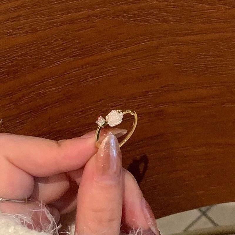 💍台灣現貨🌿山茶花開口可調整小眾設計水鑽氣質簡約時尚戒指玫瑰花小巧指環【O69】-細節圖4