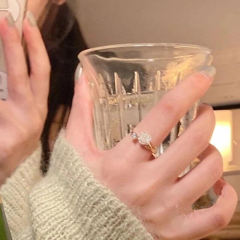 💍台灣現貨🌿山茶花開口可調整小眾設計水鑽氣質簡約時尚戒指玫瑰花小巧指環【O69】-細節圖5