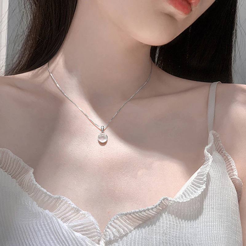 👗台灣現貨🌿韓國 熱銷 簡約 多色 玉髓 甜美 質感 日常 百搭 氣質 項鍊 設計 時尚 頸鍊 鎖骨鍊【Q89】-細節圖7