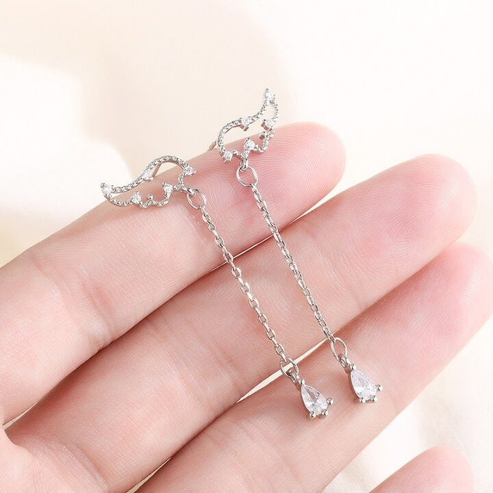 💖台灣現貨🌿韓風天使之翼流蘇耳環 925銀針 ins風 翅膀微鑲水滴長款精緻小巧超仙耳飾【G541】-細節圖2