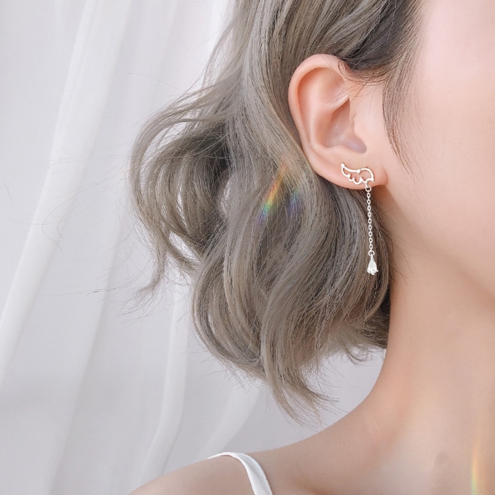 💖台灣現貨🌿韓風天使之翼流蘇耳環 925銀針 ins風 翅膀微鑲水滴長款精緻小巧超仙耳飾【G541】-細節圖3