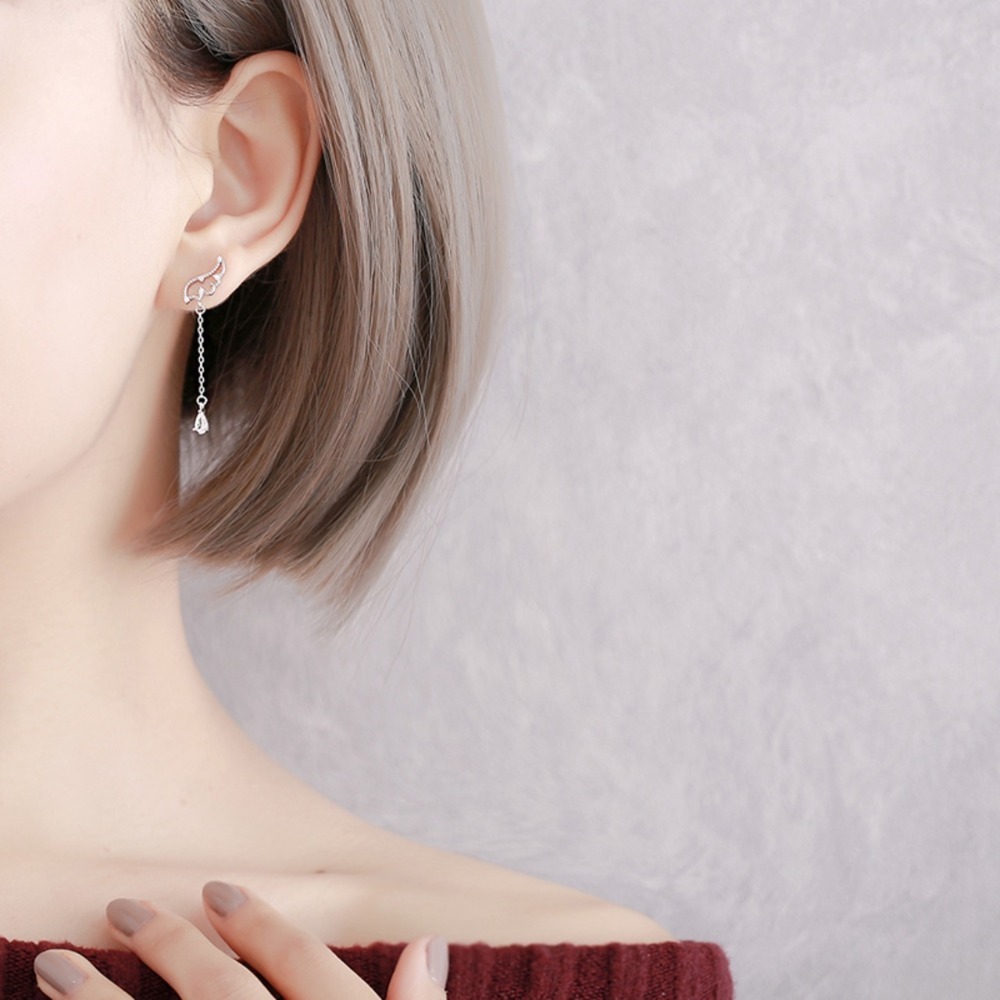 💖台灣現貨🌿韓風天使之翼流蘇耳環 925銀針 ins風 翅膀微鑲水滴長款精緻小巧超仙耳飾【G541】-細節圖4