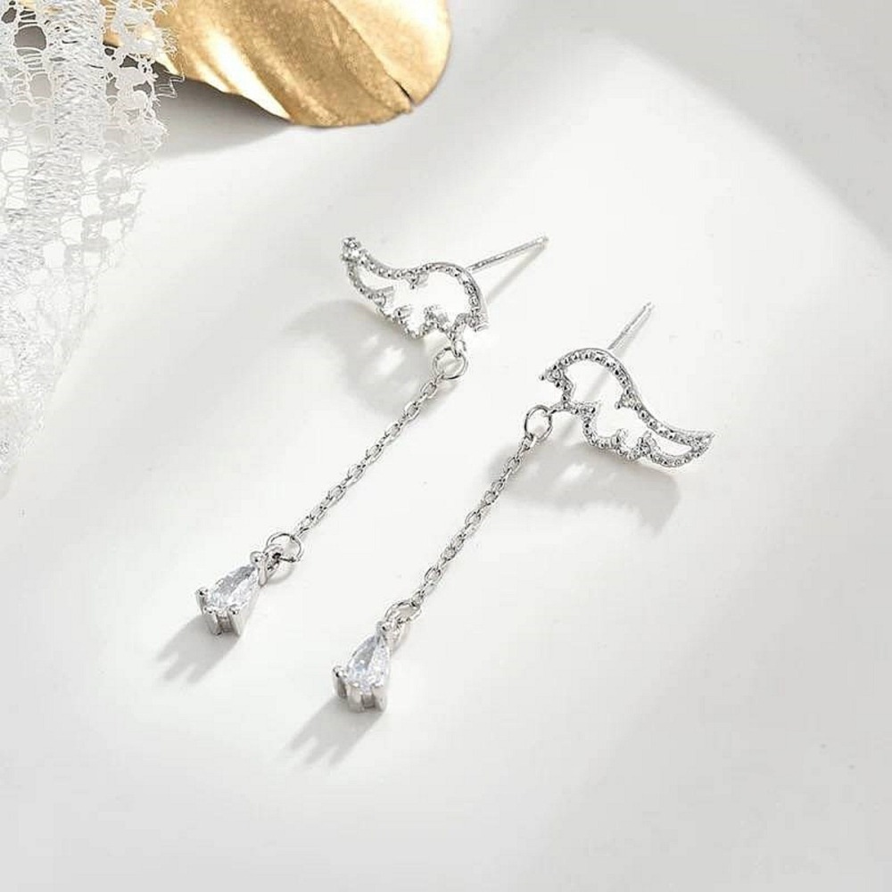 💖台灣現貨🌿韓風天使之翼流蘇耳環 925銀針 ins風 翅膀微鑲水滴長款精緻小巧超仙耳飾【G541】-細節圖5