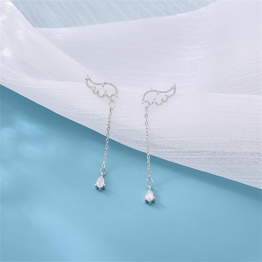 💖台灣現貨🌿韓風天使之翼流蘇耳環 925銀針 ins風 翅膀微鑲水滴長款精緻小巧超仙耳飾【G541】-細節圖8