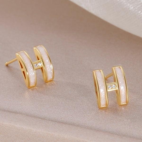 💖台灣現貨🌿925銀針 微鑲鑽H字母耳環 氣質小眾設計感冷淡風小巧復古耳釘耳環【G124】-細節圖7