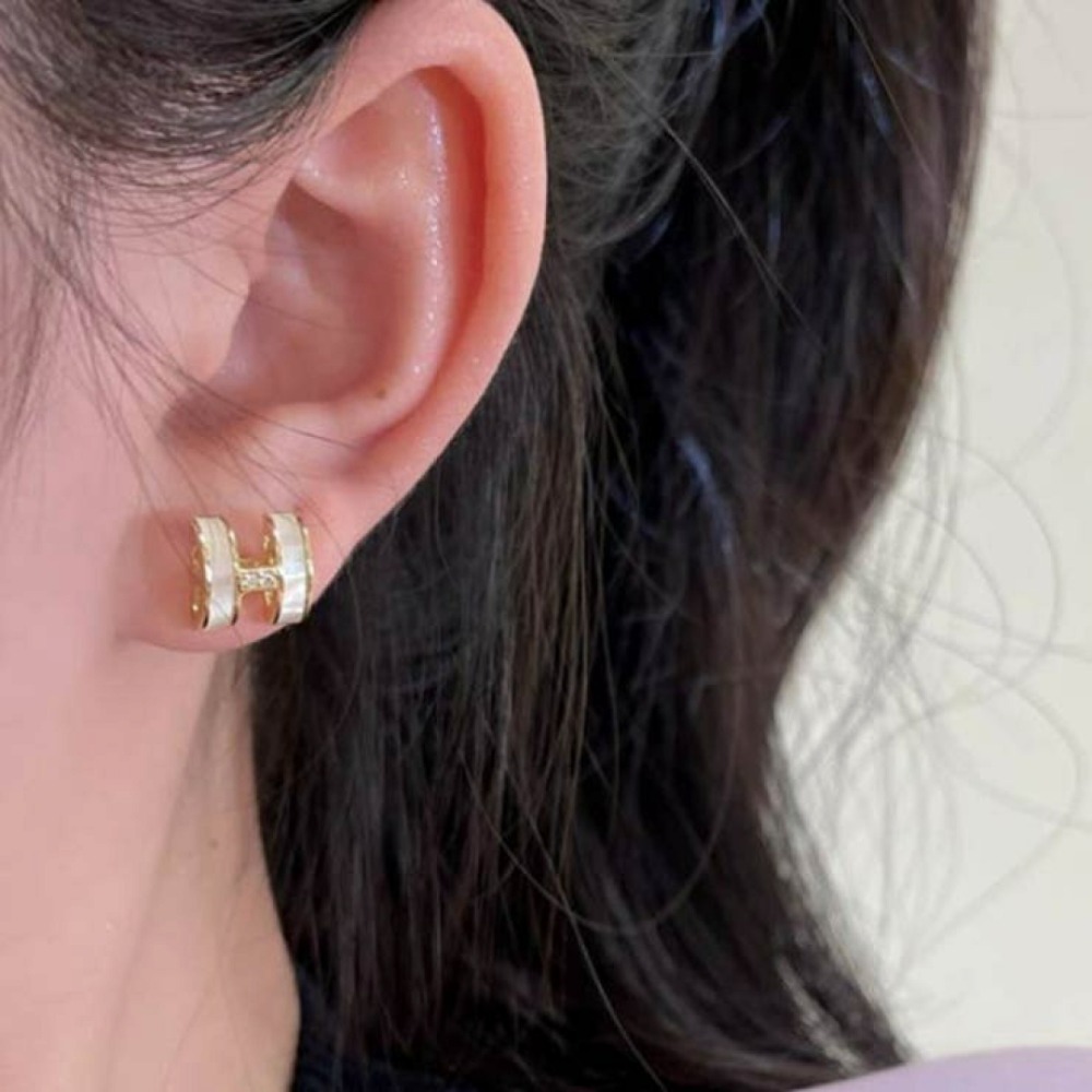 💖台灣現貨🌿925銀針 微鑲鑽H字母耳環 氣質小眾設計感冷淡風小巧復古耳釘耳環【G124】-細節圖9