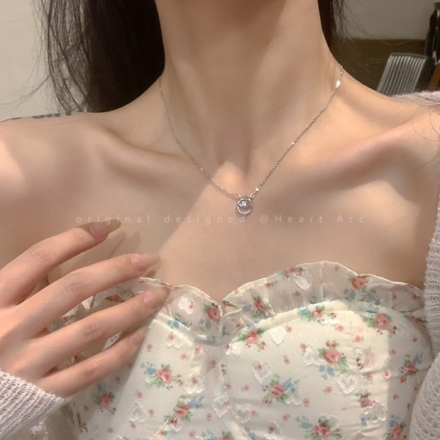 👗台灣現貨🌿韓系圓環鋯石項鍊 鎖骨鏈 雙環鑽設計 小眾 百搭 氣質 頸鍊 鎖骨鍊【Q90】-細節圖3