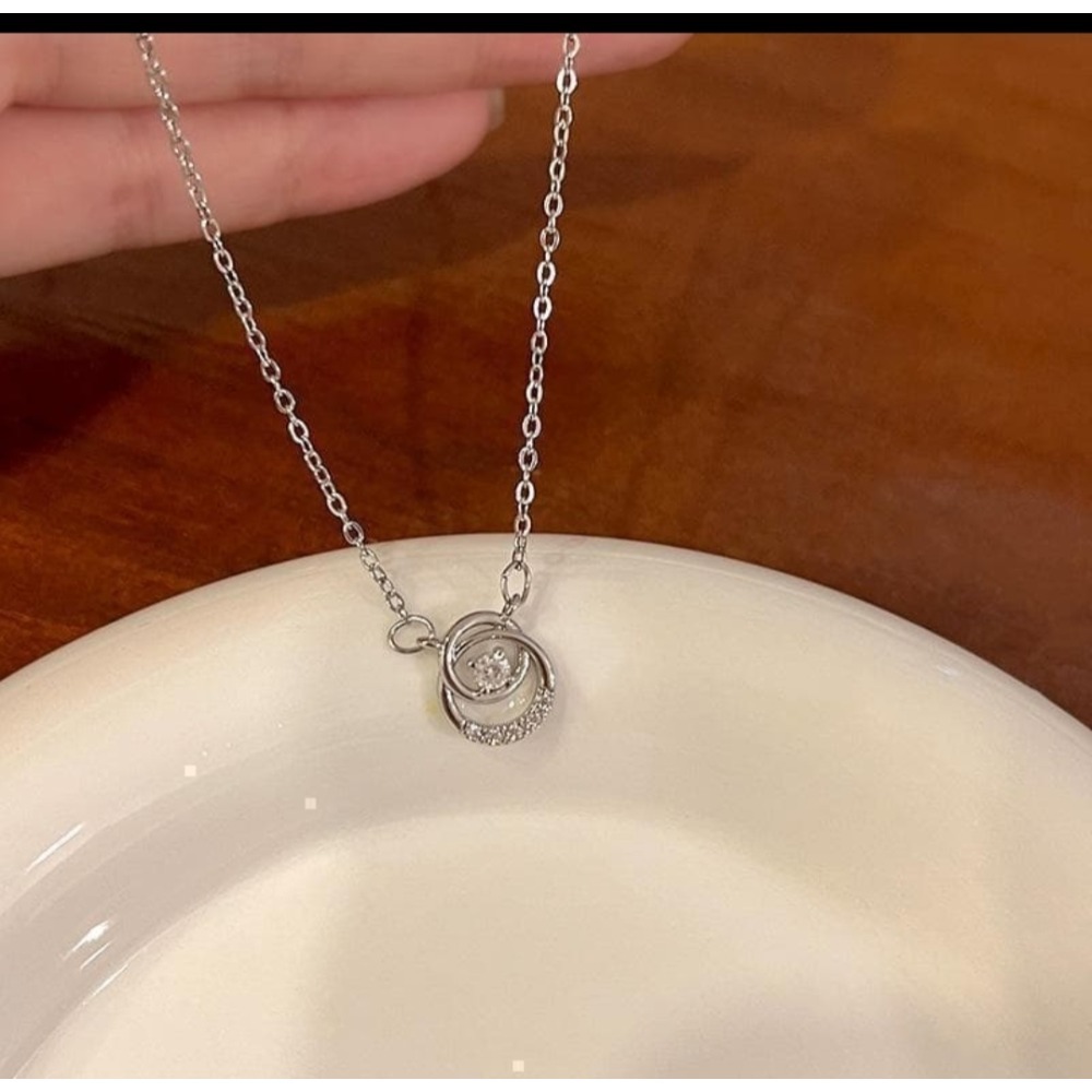👗台灣現貨🌿韓系圓環鋯石項鍊 鎖骨鏈 雙環鑽設計 小眾 百搭 氣質 頸鍊 鎖骨鍊【Q90】-細節圖8