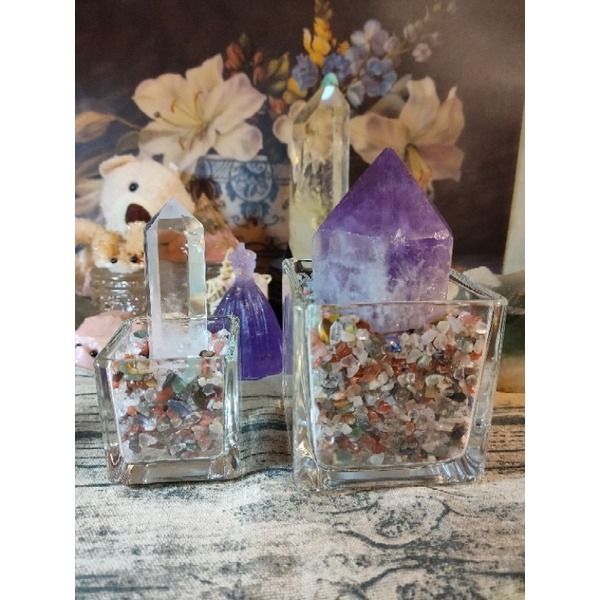 👑台灣現貨✨大小方型玻璃杯 香薰蠟燭玻璃燭臺 消磁杯 水晶碎石 御守鹽 水晶柱 水晶球 展示杯 DIY-細節圖2