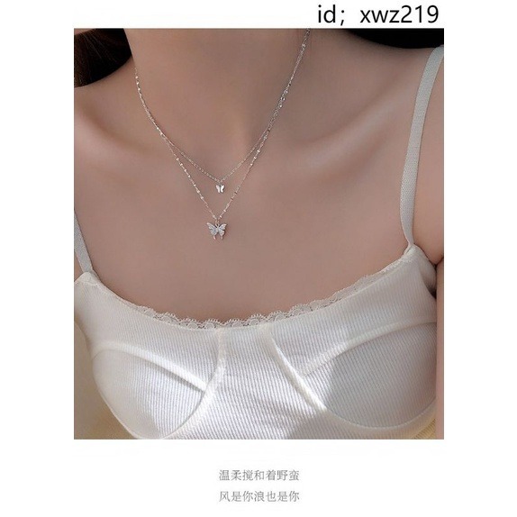 👗台灣現貨🌿網紅蝴蝶雙層項鍊女輕奢ins閃鑽設計感小眾氣質冷淡風鎖骨鏈 甜蜜約會情人節生日禮物-細節圖6