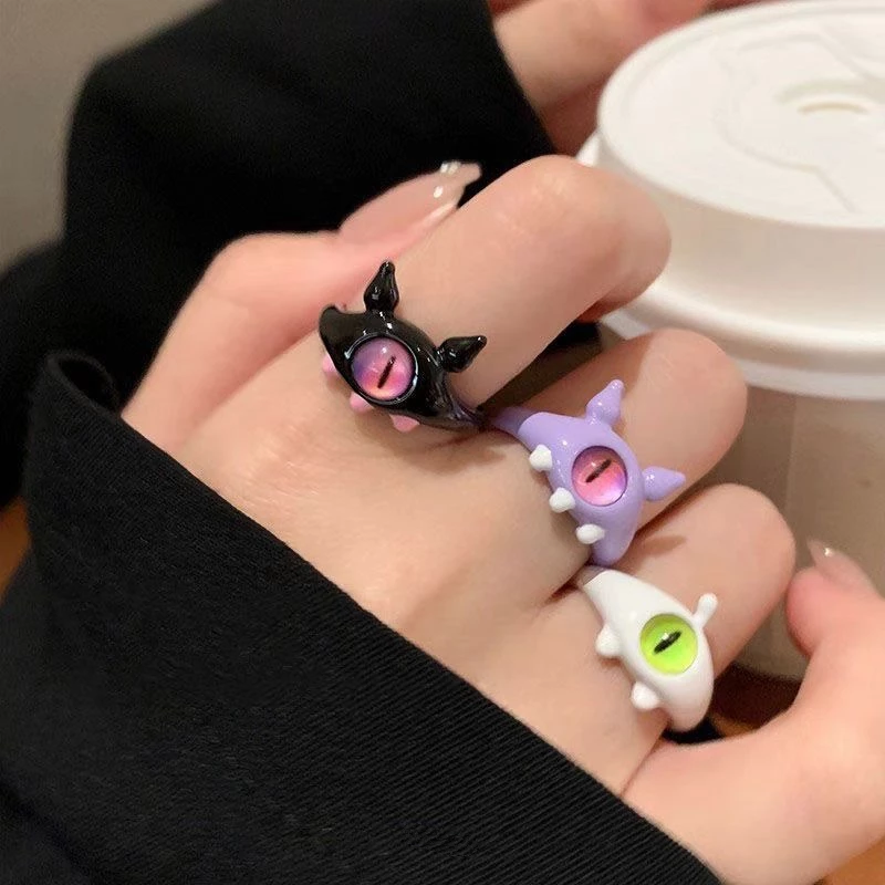 💍台灣現貨🌿可愛貓咪小怪獸開口戒指 搞怪黑魔貓獨眼ins個性食指戒指學生閨蜜情侶戒【O81】-細節圖4