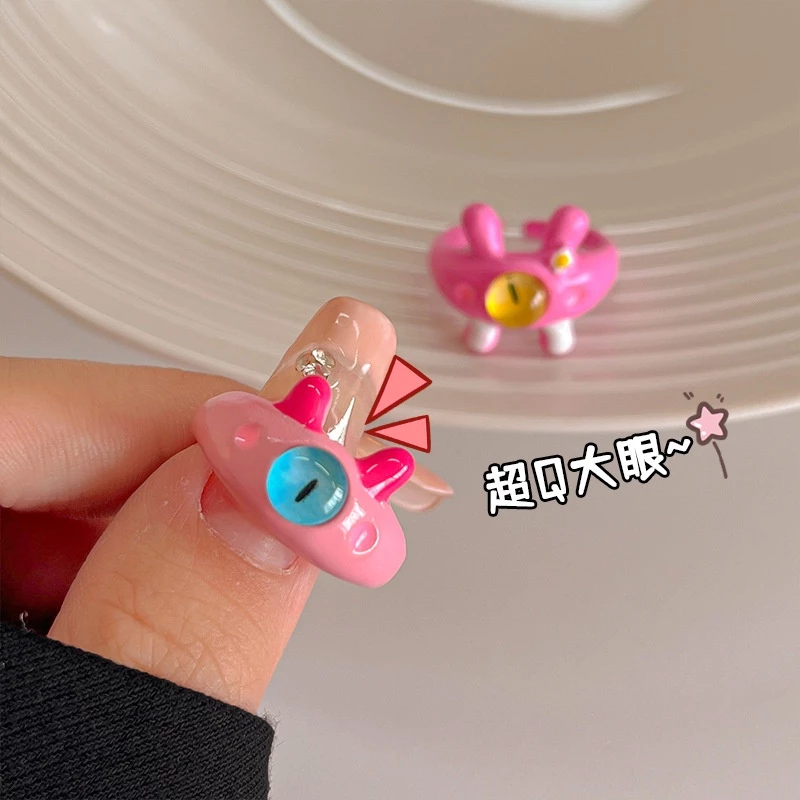 💍台灣現貨🌿可愛貓咪小怪獸開口戒指 搞怪黑魔貓獨眼ins個性食指戒指學生閨蜜情侶戒【O81】-細節圖5