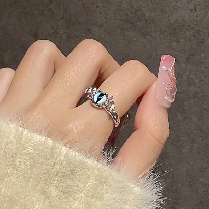 💍台灣現貨🌿可愛貓咪小怪獸開口戒指 搞怪黑魔貓獨眼ins個性食指戒指學生閨蜜情侶戒【O81】-規格圖10