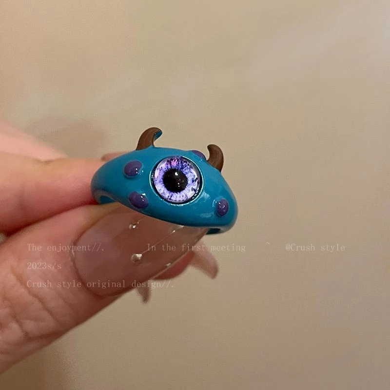 💍台灣現貨🌿可愛貓咪小怪獸開口戒指 搞怪黑魔貓獨眼ins個性食指戒指學生閨蜜情侶戒【O81】-規格圖10