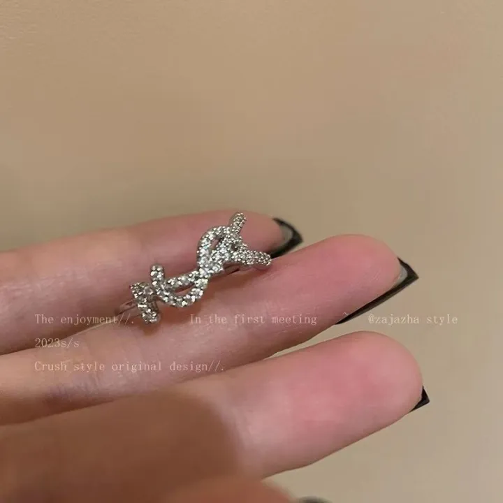 💍台灣現貨🌿超閃字母鋯石開口戒指 小眾設計時尚個性食指戒指【O82】-細節圖2