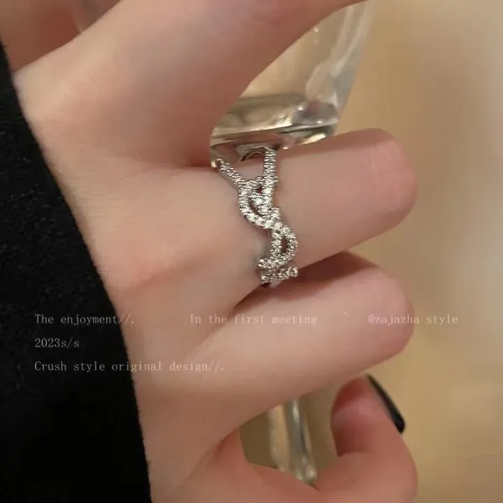 💍台灣現貨🌿超閃字母鋯石開口戒指 小眾設計時尚個性食指戒指【O82】-細節圖3
