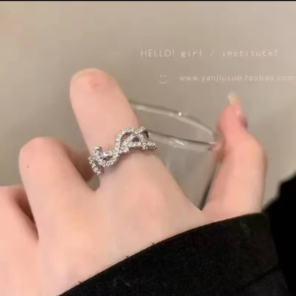 💍台灣現貨🌿超閃字母鋯石開口戒指 小眾設計時尚個性食指戒指【O82】-細節圖6