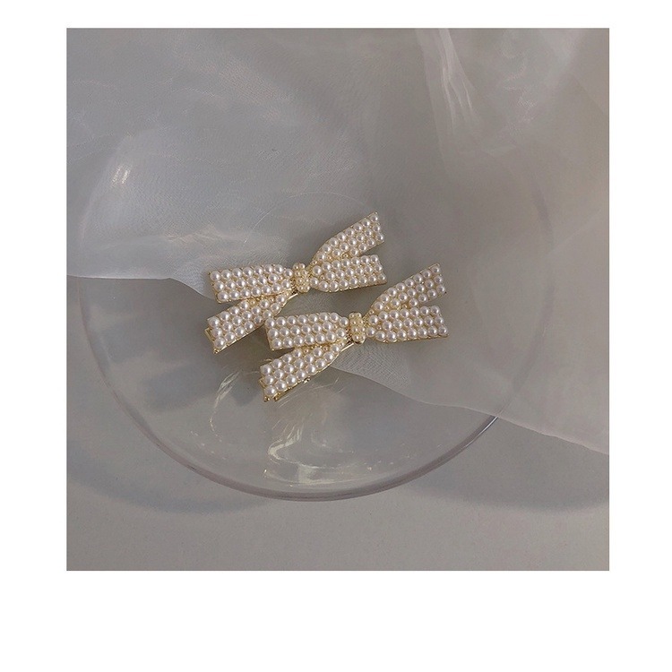 🎀台灣現貨🌿韓版ins網紅同款珍珠蝴蝶結髮夾 劉海交叉髮夾 日韓少女側邊夾 一字夾 鴨嘴夾-細節圖5
