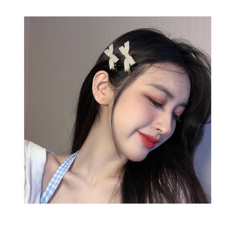 🎀台灣現貨🌿韓版ins網紅同款珍珠蝴蝶結髮夾 劉海交叉髮夾 日韓少女側邊夾 一字夾 鴨嘴夾-細節圖8