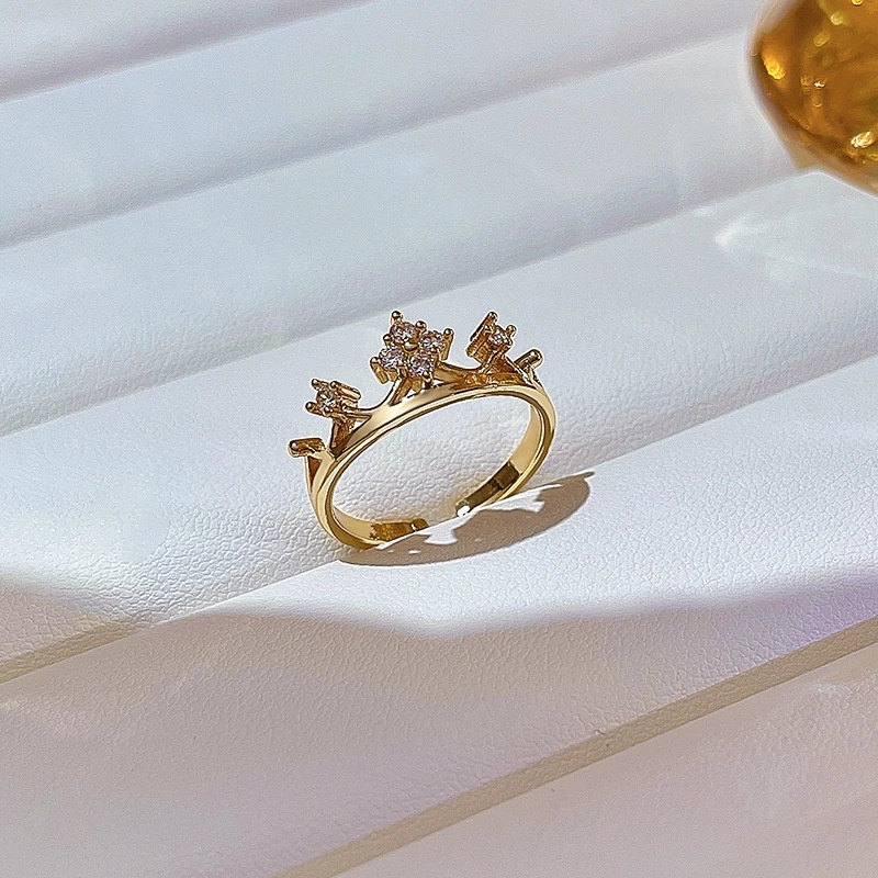 💍台灣現貨🌿韓版皇冠鋯石戒指 ins潮小眾設計指環 食指戒可調節開口高級感手飾【O86】-細節圖2