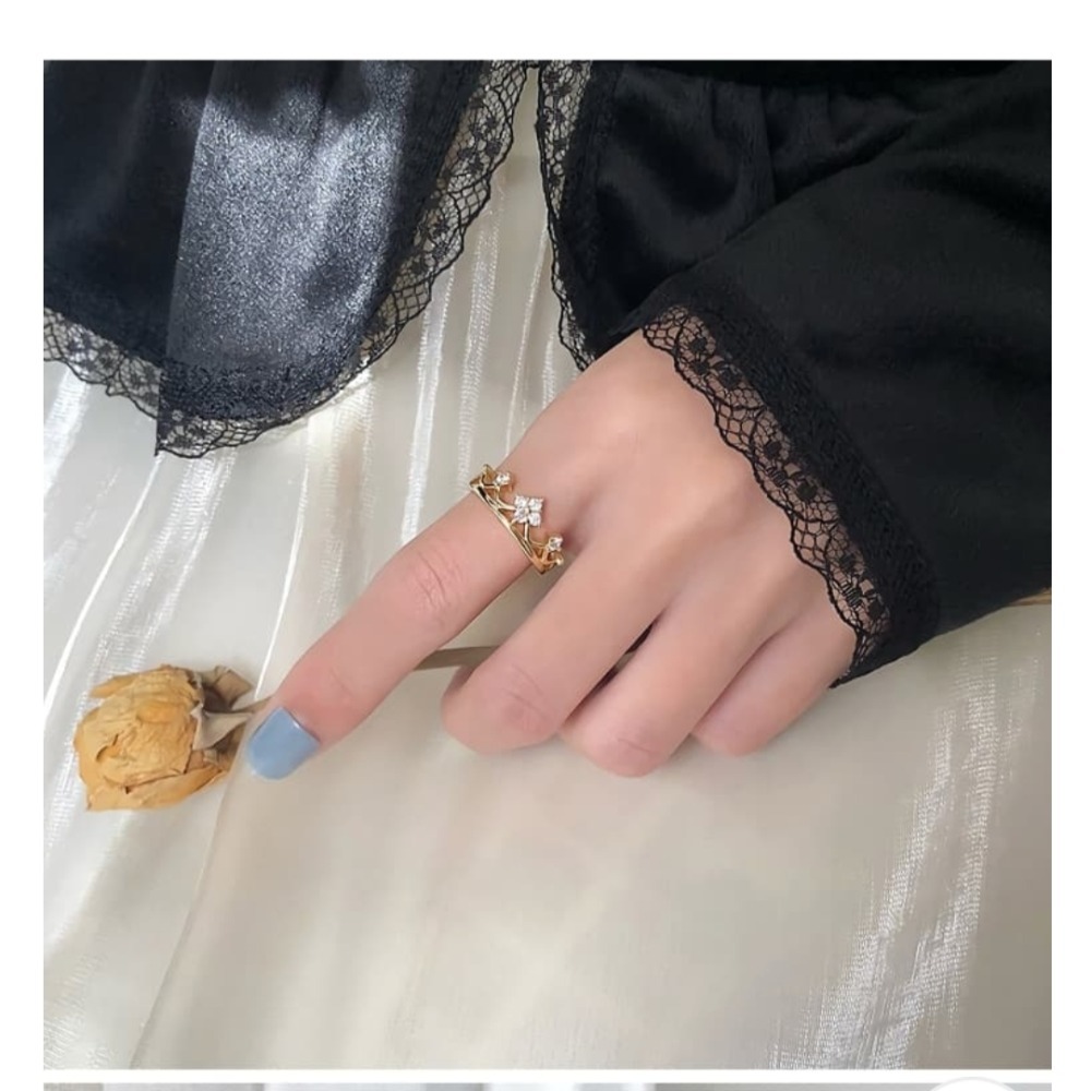 💍台灣現貨🌿韓版皇冠鋯石戒指 ins潮小眾設計指環 食指戒可調節開口高級感手飾【O86】-細節圖3