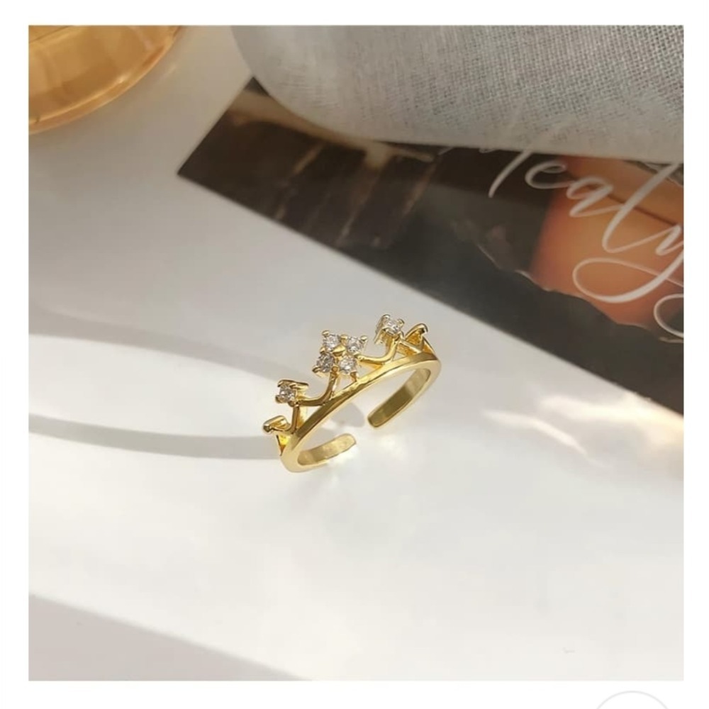 💍台灣現貨🌿韓版皇冠鋯石戒指 ins潮小眾設計指環 食指戒可調節開口高級感手飾【O86】-細節圖6