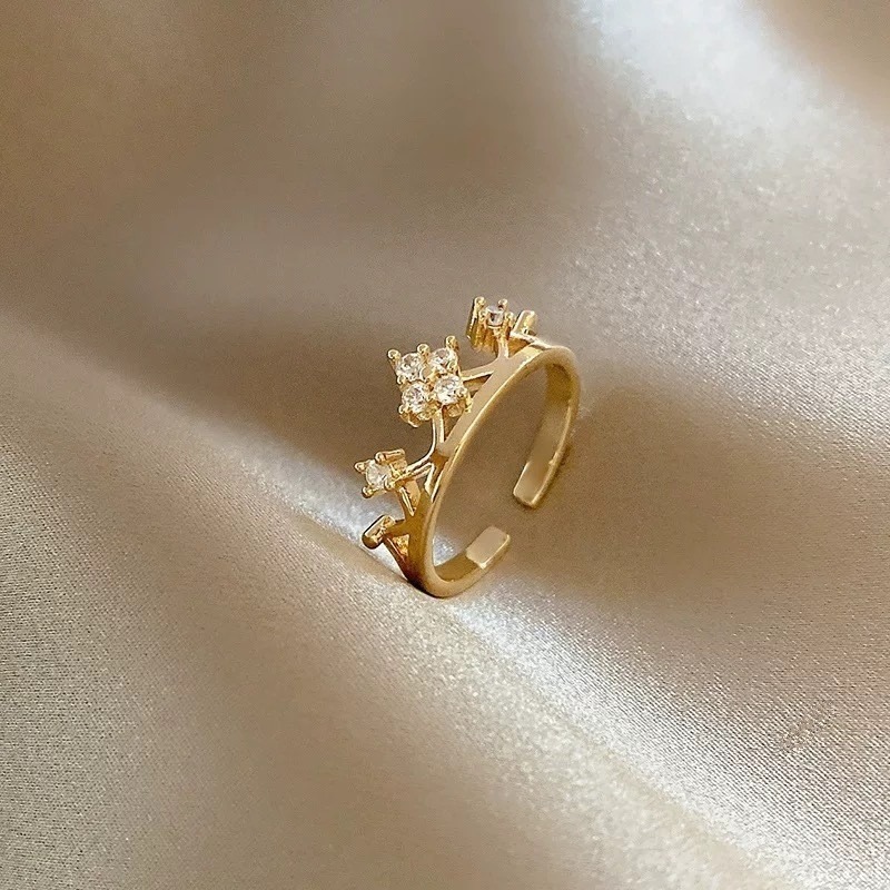 💍台灣現貨🌿韓版皇冠鋯石戒指 ins潮小眾設計指環 食指戒可調節開口高級感手飾【O86】-細節圖8