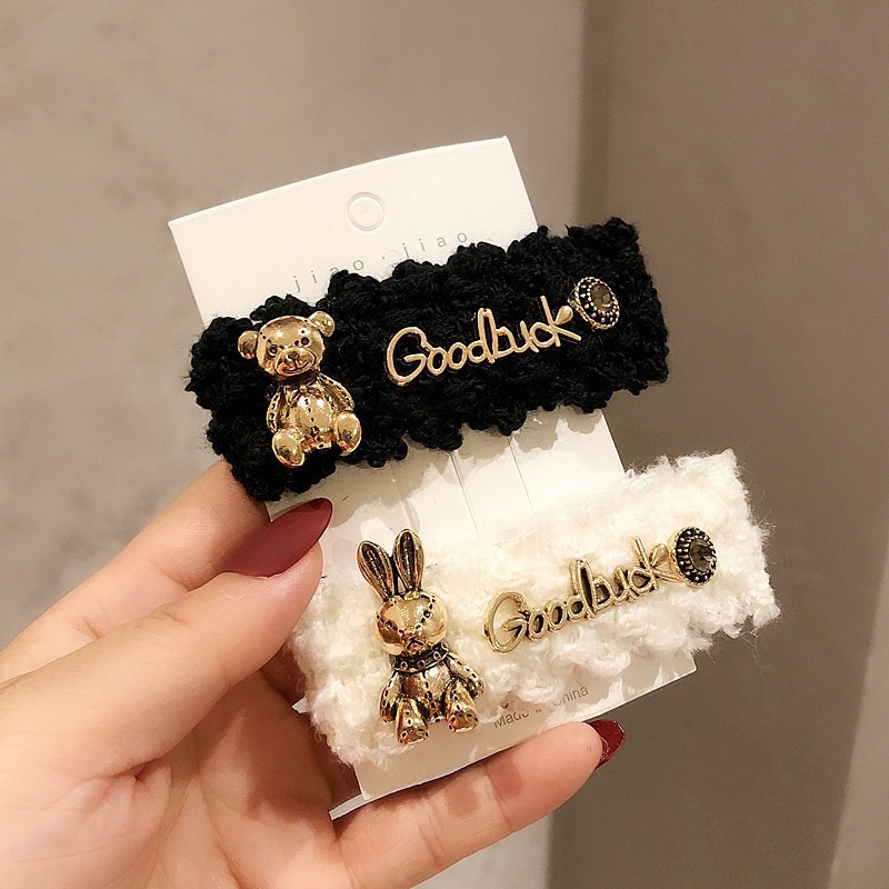 ✨台灣現貨🌿小香風~兔子毛線BB夾 日系質感白色兔子側邊夾毛絨BB夾 後腦勺碎髮夾【Y34】-細節圖3