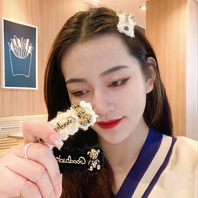 ✨台灣現貨🌿小香風~兔子毛線BB夾 日系質感白色兔子側邊夾毛絨BB夾 後腦勺碎髮夾【Y34】-細節圖4