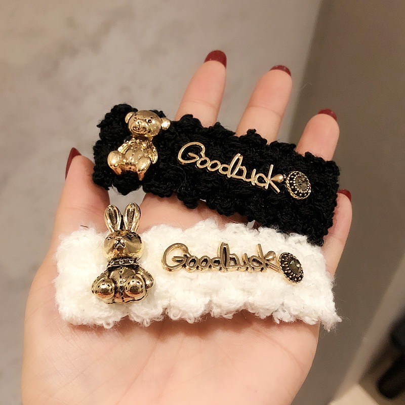 ✨台灣現貨🌿小香風~兔子毛線BB夾 日系質感白色兔子側邊夾毛絨BB夾 後腦勺碎髮夾【Y34】-細節圖8