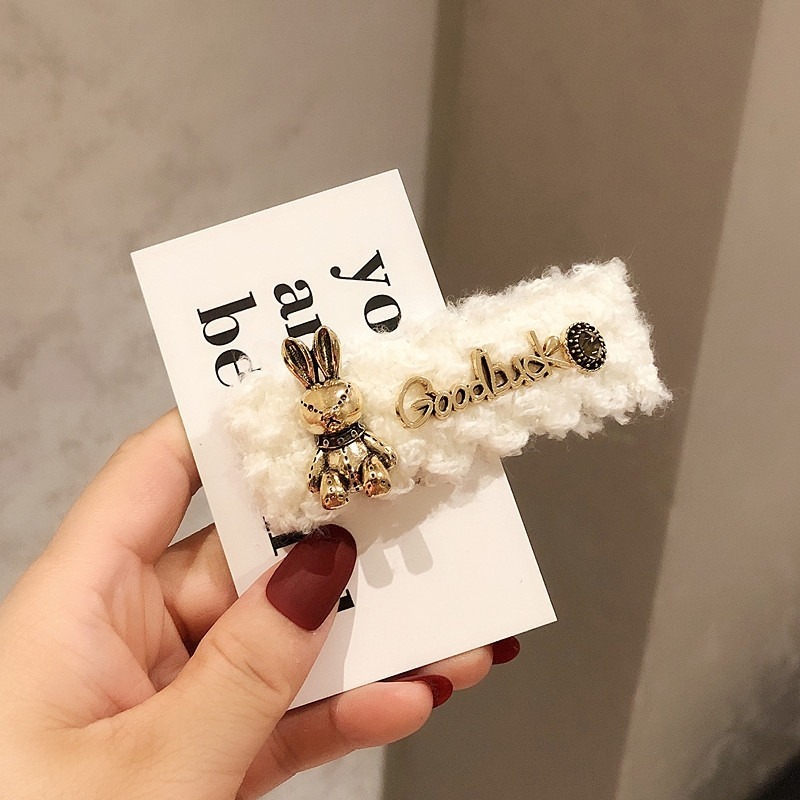 ✨台灣現貨🌿小香風~兔子毛線BB夾 日系質感白色兔子側邊夾毛絨BB夾 後腦勺碎髮夾【Y34】-規格圖10
