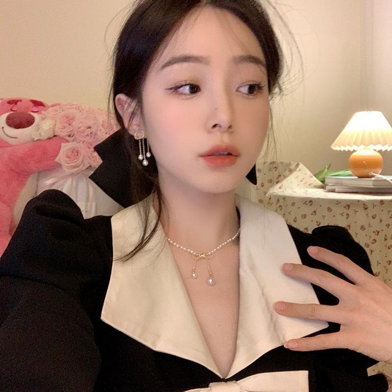 💖台灣現貨🌿法式時尚輕奢星綴鋯石珍珠垂墜一款兩戴925銀針流蘇耳環【G590】-細節圖2