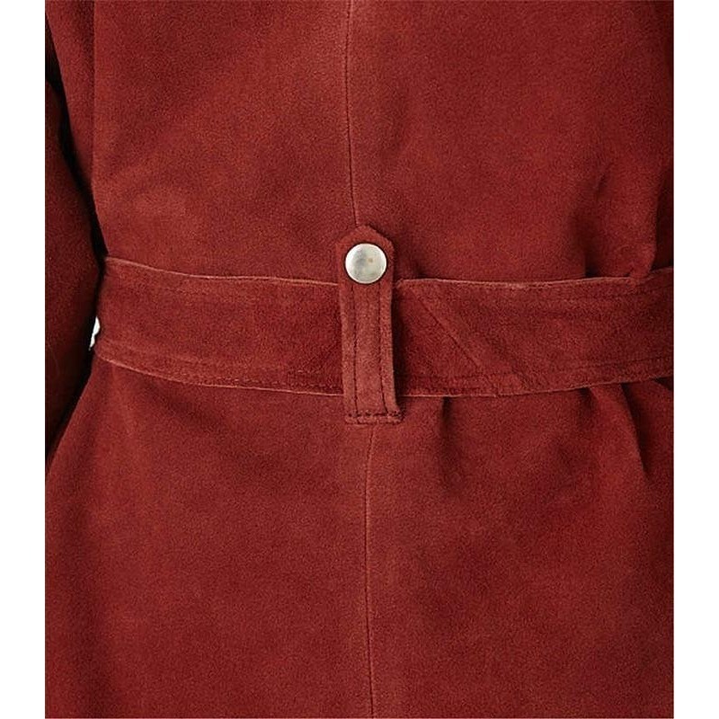 ［全新］日本品牌Sly 新款麂皮皮衣騎士外套洗舊感磚紅酒紅色m號保暖顯瘦短大衣寬鬆版型 oversize-細節圖4