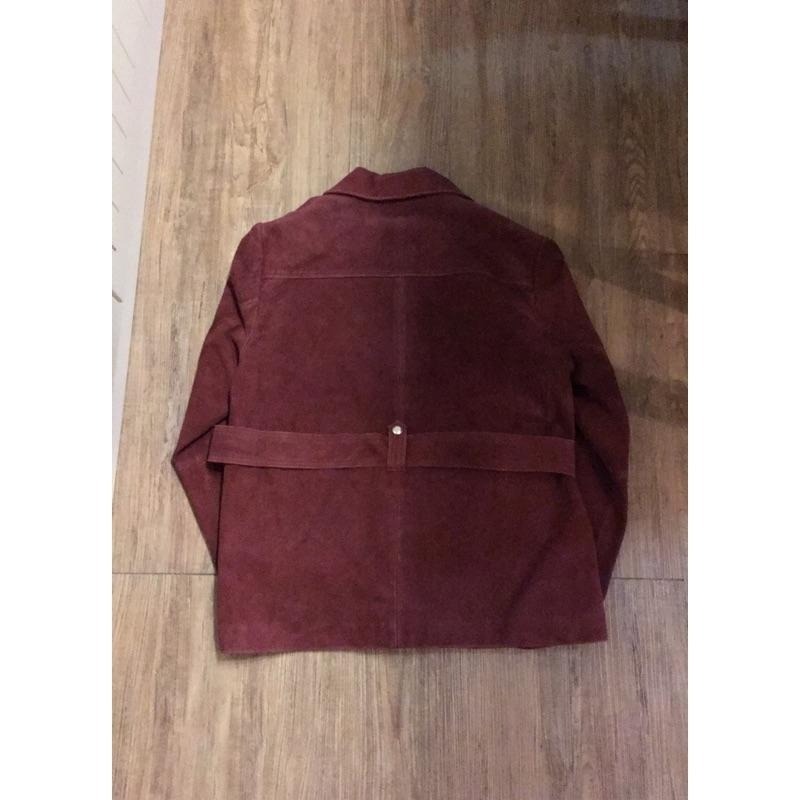 ［全新］日本品牌Sly 新款麂皮皮衣騎士外套洗舊感磚紅酒紅色m號保暖顯瘦短大衣寬鬆版型 oversize-細節圖8