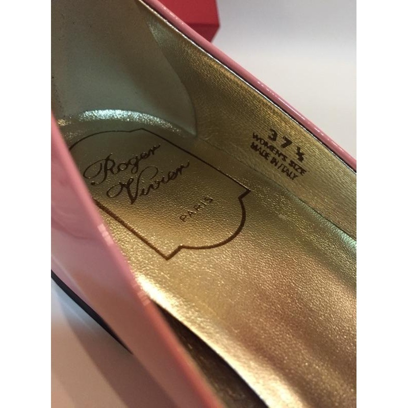 ［全新］正品Roger Vivier Belle De Nuit 粉紅色漆皮低跟圓頭鞋 gommette 經典不敗百搭-細節圖3