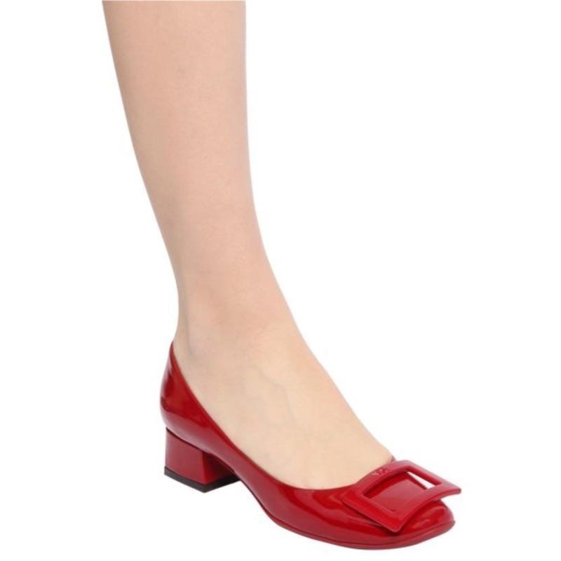 ［全新］正品Roger Vivier Belle De Nuit 粉紅色漆皮低跟圓頭鞋 gommette 經典不敗百搭-細節圖5